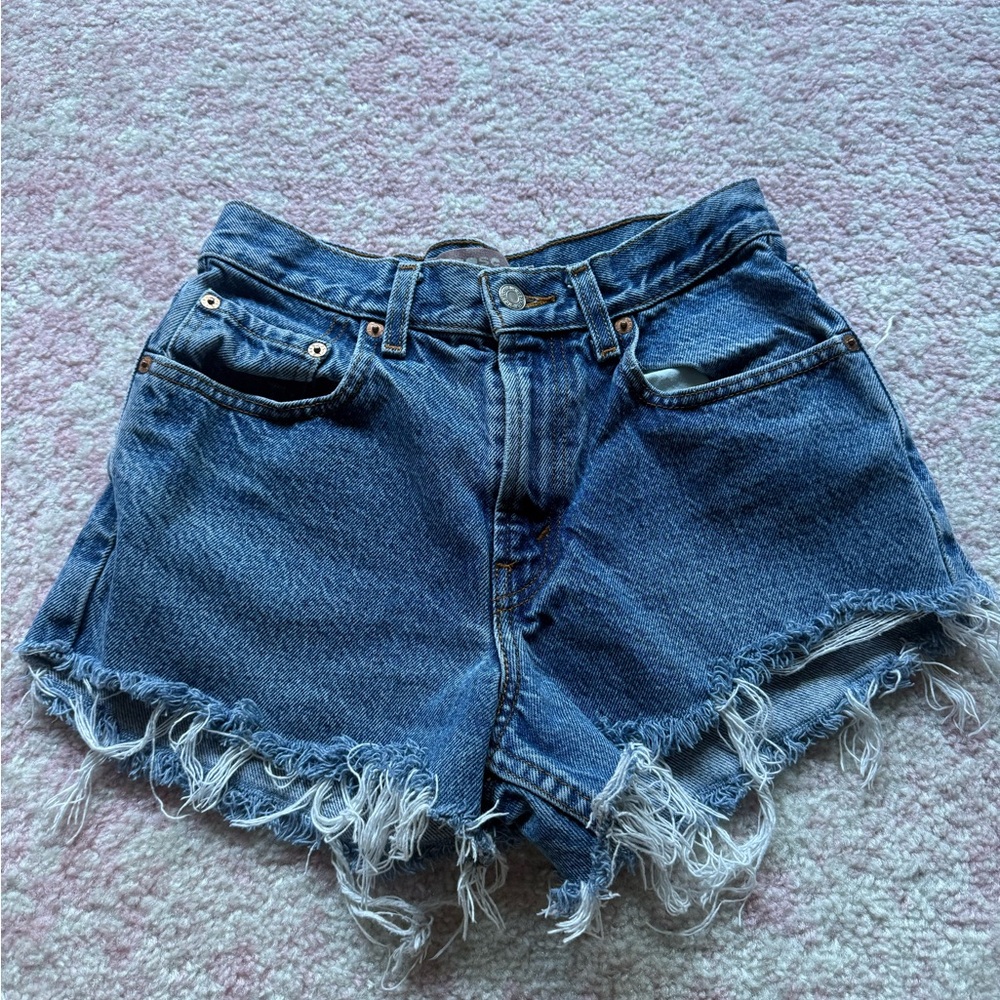 Levi's Blue Jean Shorts with Frayed Hem
